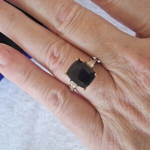 Blue Sapphire & Natural White Zircon Ring 14kt Gold Vermeil